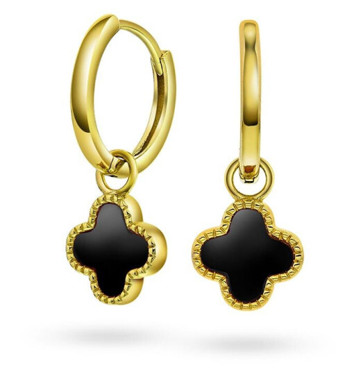 Pan Jewelry Kløver øreringer i 925 forgylt sølv med syntetisk sort agat Pan Jewelry Kløver øreringer i 925 forgylt sølv med syntetisk sort agat