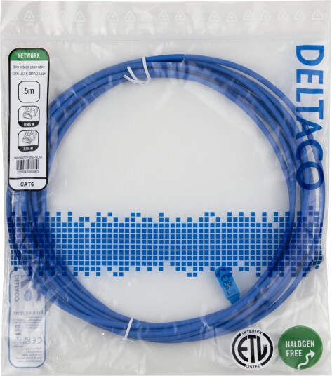 DELTACO Nettverkskabel Cat6 U/UTP AWG28 LSZH 5,0 m Blå