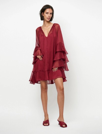Dante6 Dante6 Solstice Boho Chiffon Short Dress Burgundy 36