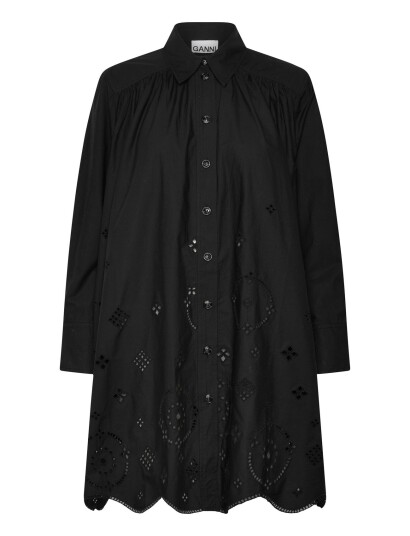 GANNI Broderie Anglaise Wide Mini Shirt Dress Black 36 GANNI Broderie Anglaise Wide Mini Shirt Dress Black 36