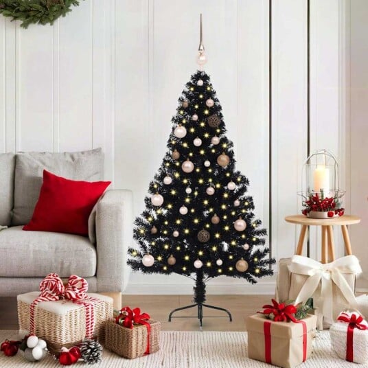  Kunstig Forhåndsopplyst Juletre med 150 LED Svart 150 cm PVC
