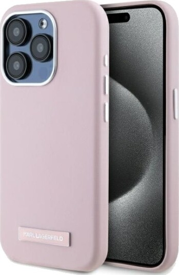 Karl Lagerfeld iPhone 15 Pro MagSafe Etui med Metallplate - Rosa