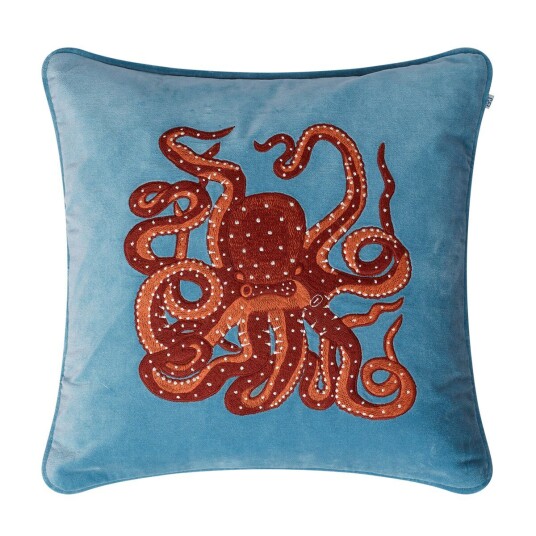 Chhatwal & Jonsson Embroidered Octopus putetrekk 50x50 cm Heaven blue-oransje-rose