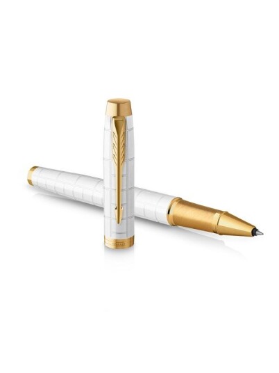 Parker IM Rollerball Pen  Premium Pearl Lacquer with Gull Trim  Fine Point with Svart Ink Refill  Gift Box