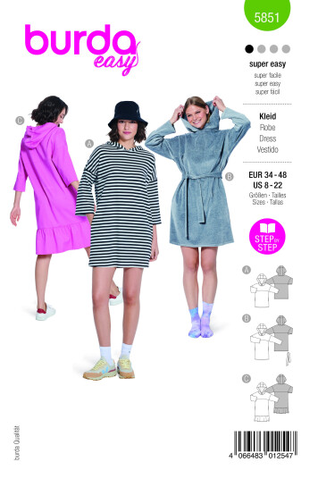Burda 5851 - Kjole EUR: 34-48, US: 8-22