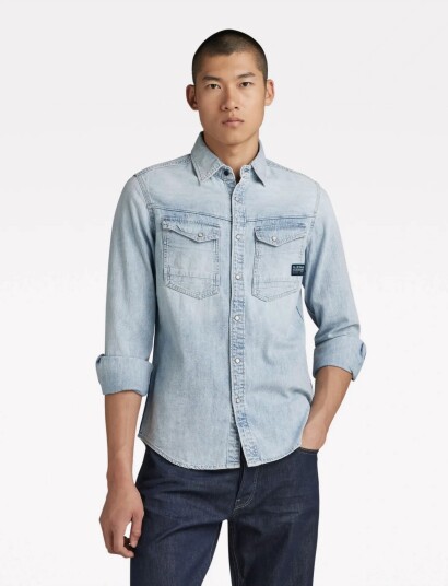 G Star Slim Denim Shirt   Blue   M