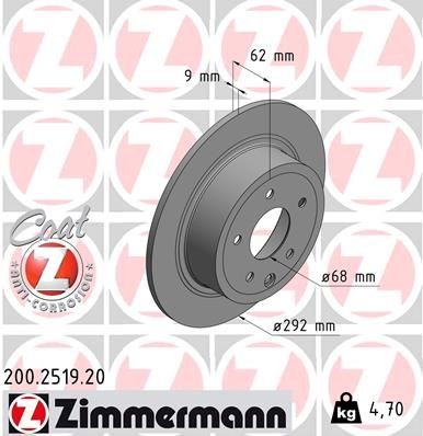 Bremseskive ZIMMERMANN 200.2519.20 Bremseskive ZIMMERMANN 200.2519.20