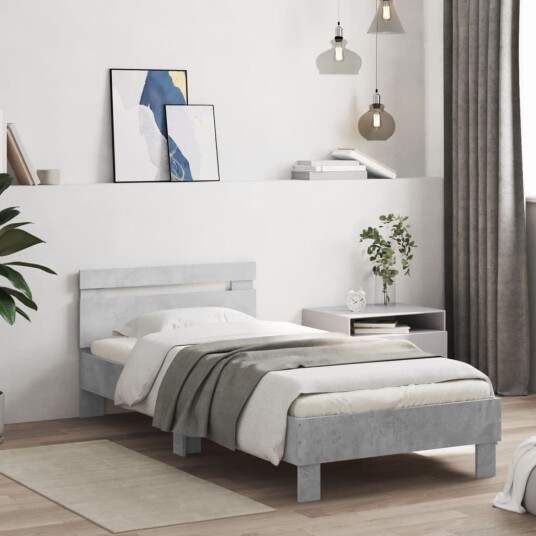 vidaXL Sengeramme med hodegavl betonggrå 75x190 cm konstruert tre 8721012239210