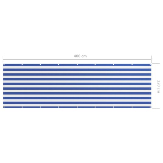 vidaXL Balkongskjerm hvit og blå 120x400 cm oxfordstoff