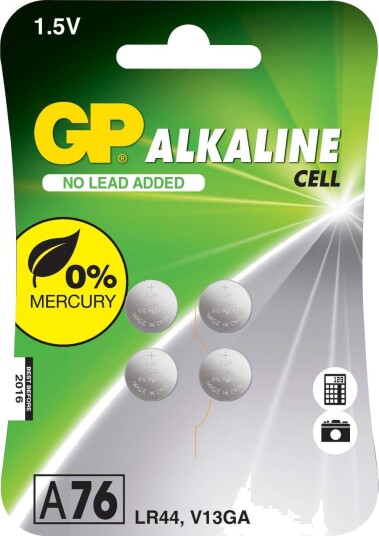GP Alkaline Coin Cell LR44 A76 4-pk