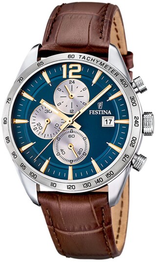 Festina Herreklokke F16760 7 Timeless Blå/Lær Ø43.5 mm