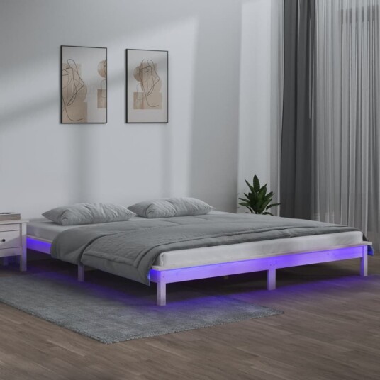 vidaXL Sengeramme med LED hvit 180x200 cm 6FT Super King heltre