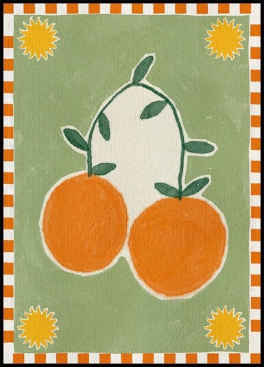 Orange Fruit On Green Background Plakat Plakat / 50x70cm