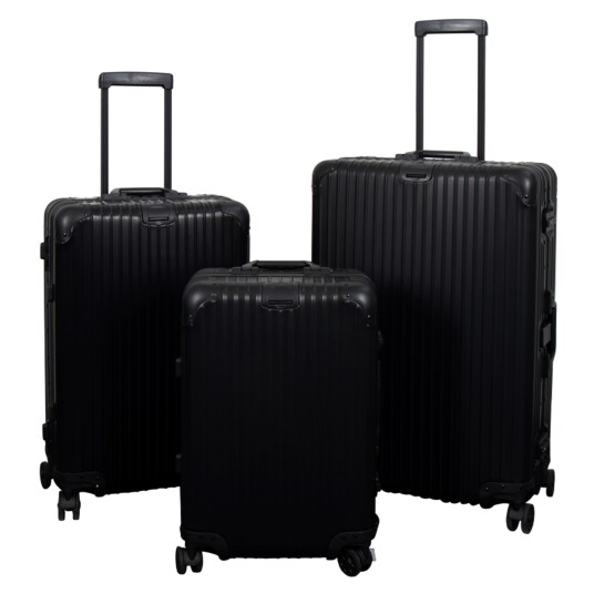 Borg Living Aluminiumskofferter - 3 stk. sett - Luksuriøse reisekofferter - Sort med tsa-lås