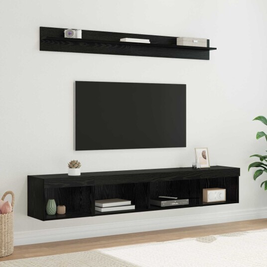 TV vegghyllesett med LED 5 pcs Svart Eik Konstruert tre TV vegghyllesett med LED 5 pcs Svart Eik Konstruert tre