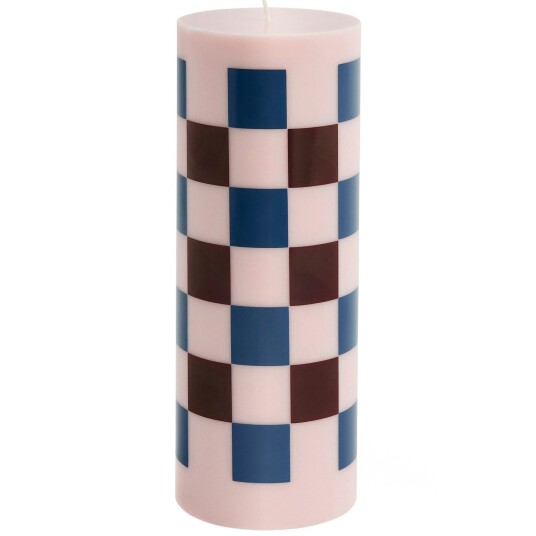 Hay Column Candle kubbelys large 25 cm Pink bordeaux dark blue check Hay Column Candle kubbelys large 25 cm Pink bordeaux dark blue check