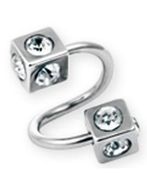 Curve Øyenbrynspiercing med Firkantede Kuler og Klare Stener Strl 1.2 x 8 mm Curve Øyenbrynspiercing med Firkantede Kuler og Klare Stener Strl 1.2 x 8 mm