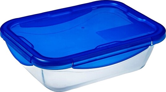 Pyrex Oppbevaringsboks i glass Cook&Go Blue rektangulær 800 ml Transparent