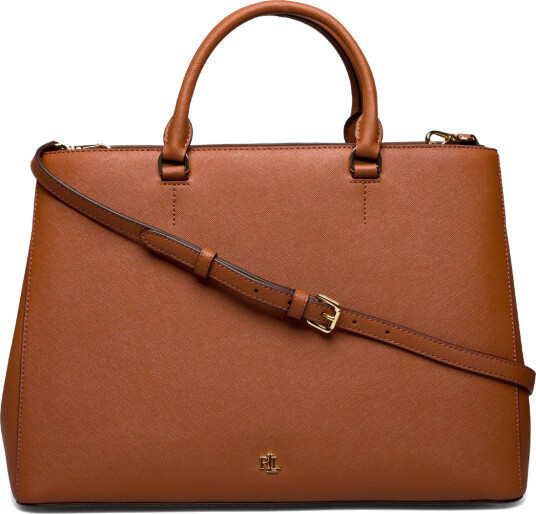 Lauren Ralph Lauren Crosshatch Leather Large Hanna Satchel - Brown - ONE SIZE