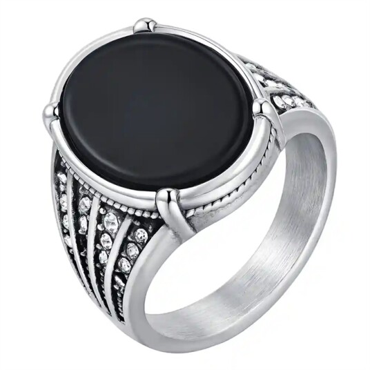 Black Agate Power Ring Rustfritt Stål Herrering Black Agate Power Ring Rustfritt Stål Herrering