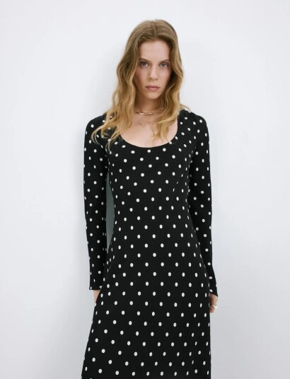 Mango Long Sleeve Polka Dot Dress Black L Mango Long Sleeve Polka Dot Dress Black L