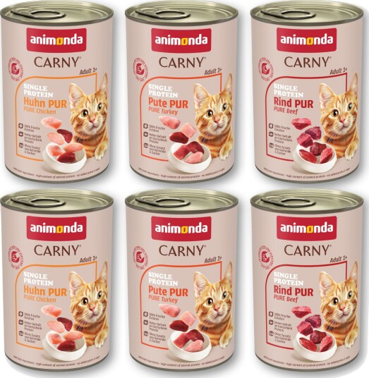 Animonda Carny våtfôr Adult Prøvepakke Carny Single Protein Blanding 6 x 400 g Animonda Carny våtfôr Adult Prøvepakke Carny Single Protein Blanding 6 x 400 g