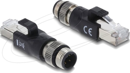 Delock Nettverksadapter 4 Pin M12 D Hann Til Rj 45 Hann Cat 6 Uten Hindringer D Kodet Svart