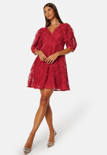 Bubbleroom Occasion 3D Puff Sleeve Dress Dark red XL