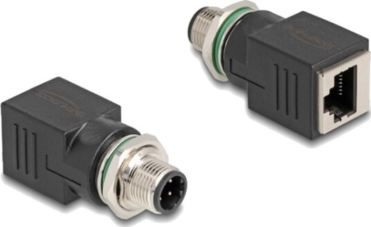 Delock Nettverksadapter 4 Pins M12 Hann Til Rj 45 Hunn Rett Cat 5E Ip67 Svart