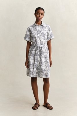 GANT Floral Print Linen Ss Shirt Dress White 42 GANT Floral Print Linen Ss Shirt Dress White 42