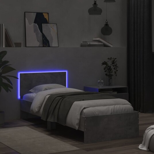  Sengeramme med hodegavl og LED-lys betonggrå 90x190 cm 8721012241879