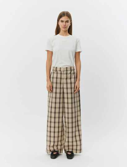 Sofie Schnoor Reinesw Check Wide Leg Trousers Beige 38 Sofie Schnoor Reinesw Check Wide Leg Trousers Beige 38