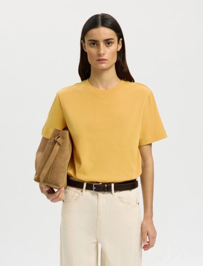 Selected Slwessential Ss Boxy Tee Noos Yellow XS