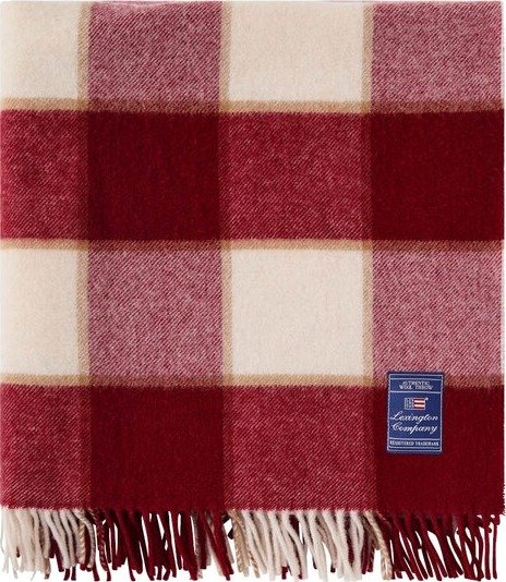 Lexington - Rutete ullpledd 130x170 cm rø/lysbeige/beige