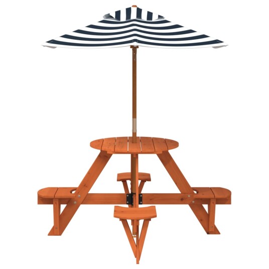  Piknikbord for 4 barn med parasoll rund heltre gran