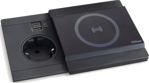 Evoline Circle80 Slide Qi 1x Stikk USB-A C Sort Evoline Circle80 Slide Qi 1x Stikk USB-A C Sort
