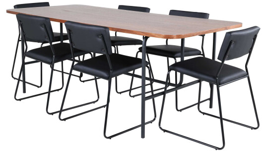 Venture Design Uno & Kenth spisegruppe Svart/natur 6 stoler & bord 200 x 90 cm