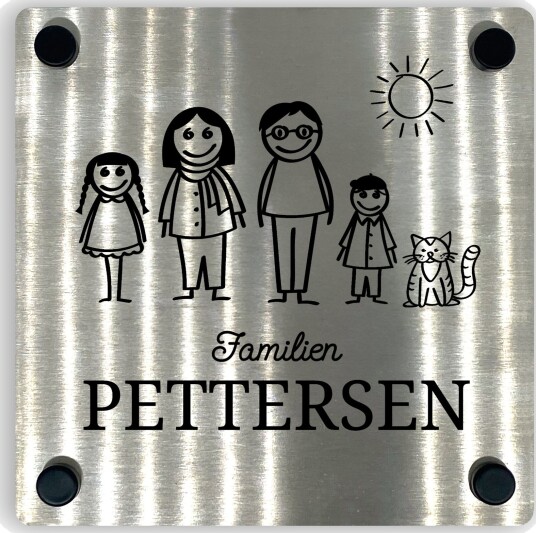 Dørskilt familie børstet stål