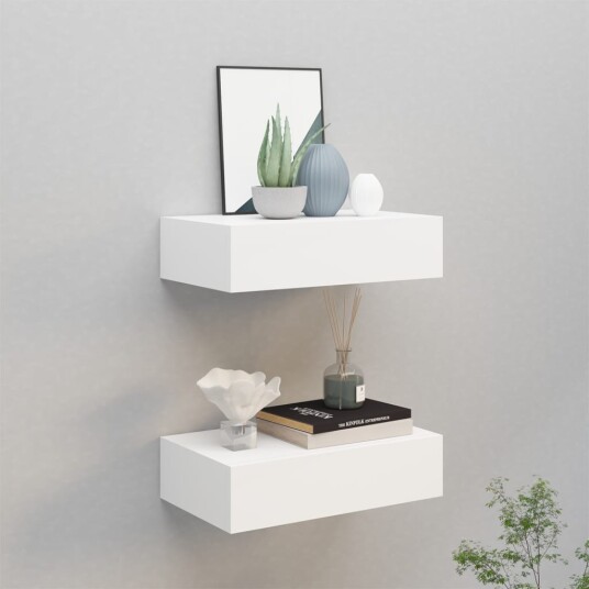 vidaXL Veggmonterte skuffehyller 2 stk hvit 40x23,5x10 cm MDF vidaXL Veggmonterte skuffehyller 2 stk hvit 40x23,5x10 cm MDF