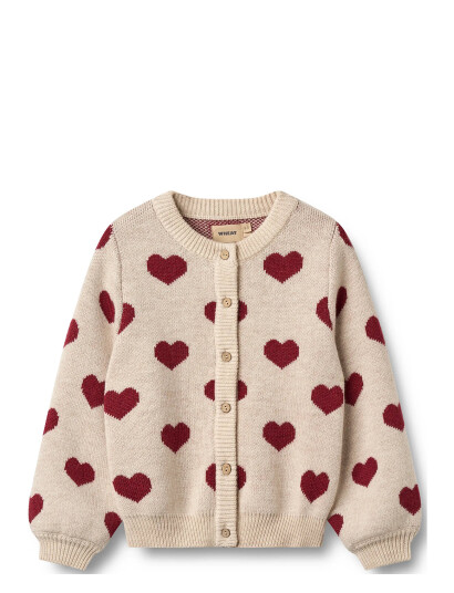 Wheat Offwhite Melange Jacquard Cardigan Hearts 7 år/122