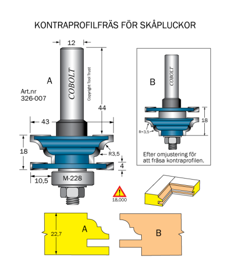 Cobolt 326-007 Kontraprofilfreser D=43 R=3,5 Not=4 L=22,7 Maskintilbehør & forbruk