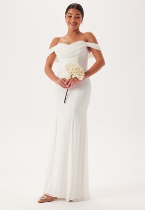 Goddiva Chiffon Off Shoulder Maxi Dres White S UK10