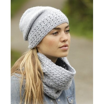 Queen of the Chill by DROPS Design Lue og Hals Hekleoppskrift str S XL