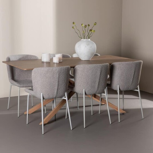 Spisegruppe Venture Home Piazza 180 med 6 stk Modesto Stoler Boucle