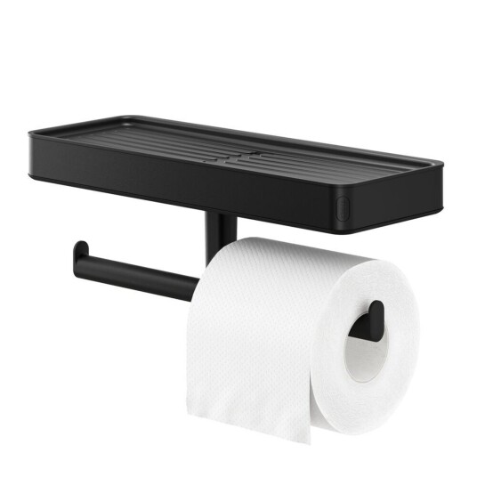 TIGER Carv toalettpapirholder med hylle; 10.5x10.6x10.5 cm (LxHxD); Svart TIGER Carv toalettpapirholder med hylle; 10.5x10.6x10.5 cm (LxHxD); Svart