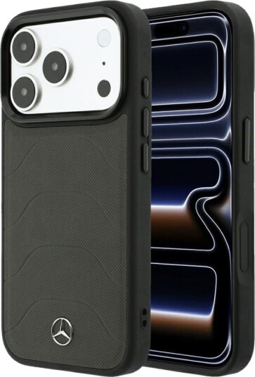 Mercedes-etui i skinn/mesh m «Bow Line»-design og MagSafe til iPhone 18 Pro/17 Pro – mørkegrå