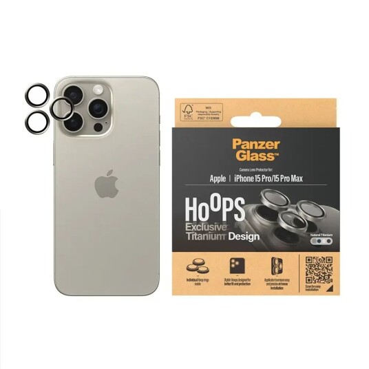PanzerGlass Hoops Kamerabeskyttelse til iPhone 15 Pro/15 Pro Max - Natural Titanium