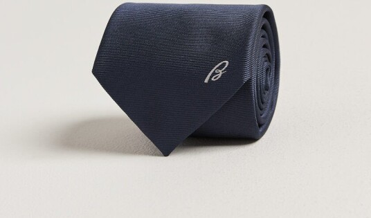 Brioni Embroidered Logo Silk Tie Navy Brioni Embroidered Logo Silk Tie Navy