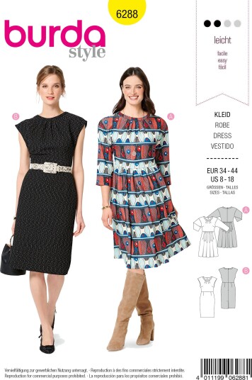 Burda 6288 - Kjole EUR: 34-44, US: 8-18
