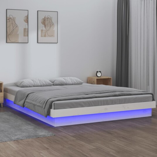 vidaXL Sengeramme med LED hvit 140x200 cm heltre 8720287071617